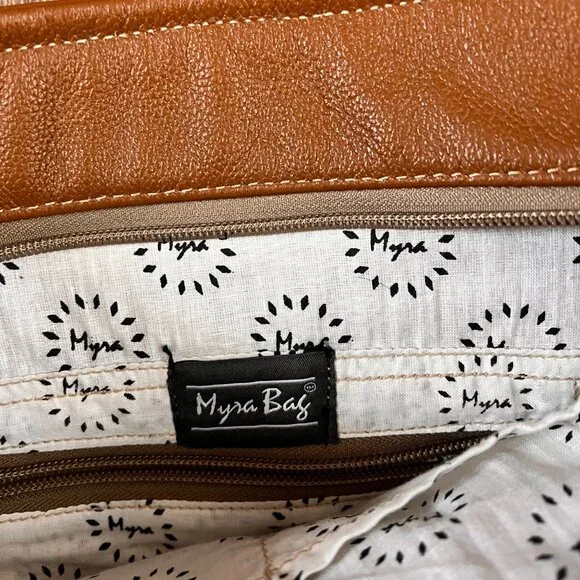 Myra Bag Brown Cow Hide Leather Turquoise Boho Western Large Crossbody Tote - Picture 5 of 14